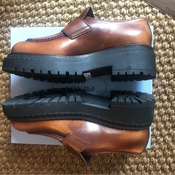 Prada Double Chocolate Platform Loafers Size 39 - Picture 2 of 9